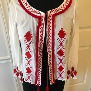 Embroidered open cardigan